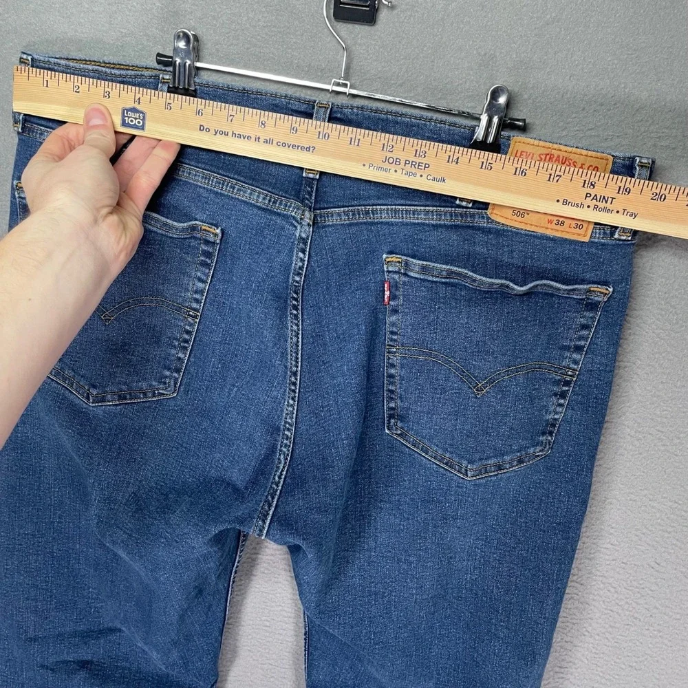 Levis 506 Jeans Mens 38x30 Regular Straight Blue Stretch Denim‎